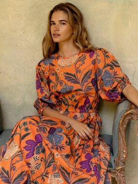 Oliphant Design CINCHED WAIST PUFF MAXI- TURIN RED XL